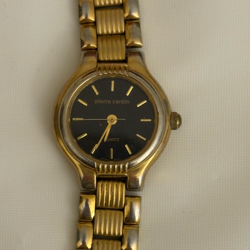 Vintage Pierre Cardin Black and Gold Quartz Watch